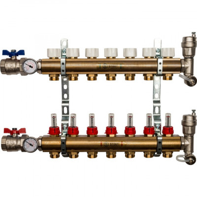 STOUT Распределительный коллектор из латуни с расходомерами 7 вых.