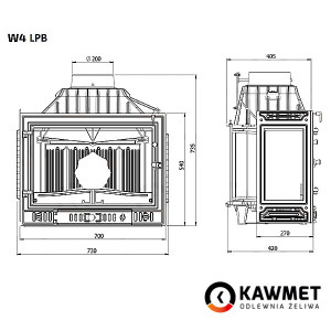 Каминная топка Kawmet W4 PLB Dual 14,5 кВт три стекла