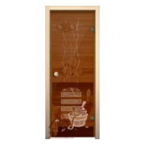 Дверь для сауны AKMA с рисунком Банька